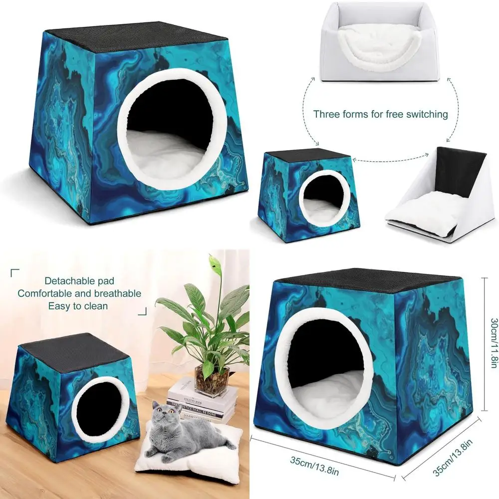 

Настраиваемый уличный и домашний кошачий домик с принтом цвета морской волны и бирюзы для кошек и собак