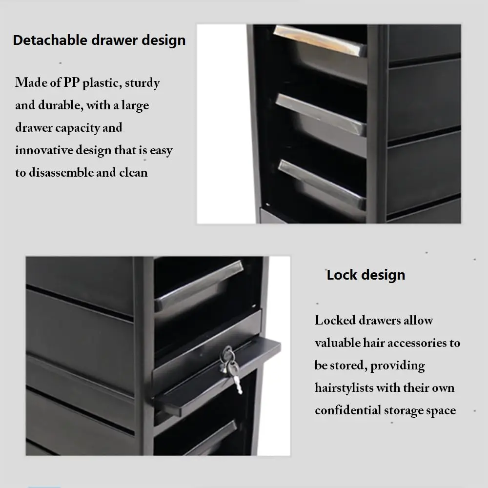 Carrello per salone Cncest con ruote, carrello con ruote con chiusura premium a 7 livelli con inserti tascabili, rotolo per carrello per capelli a 6 cassetti