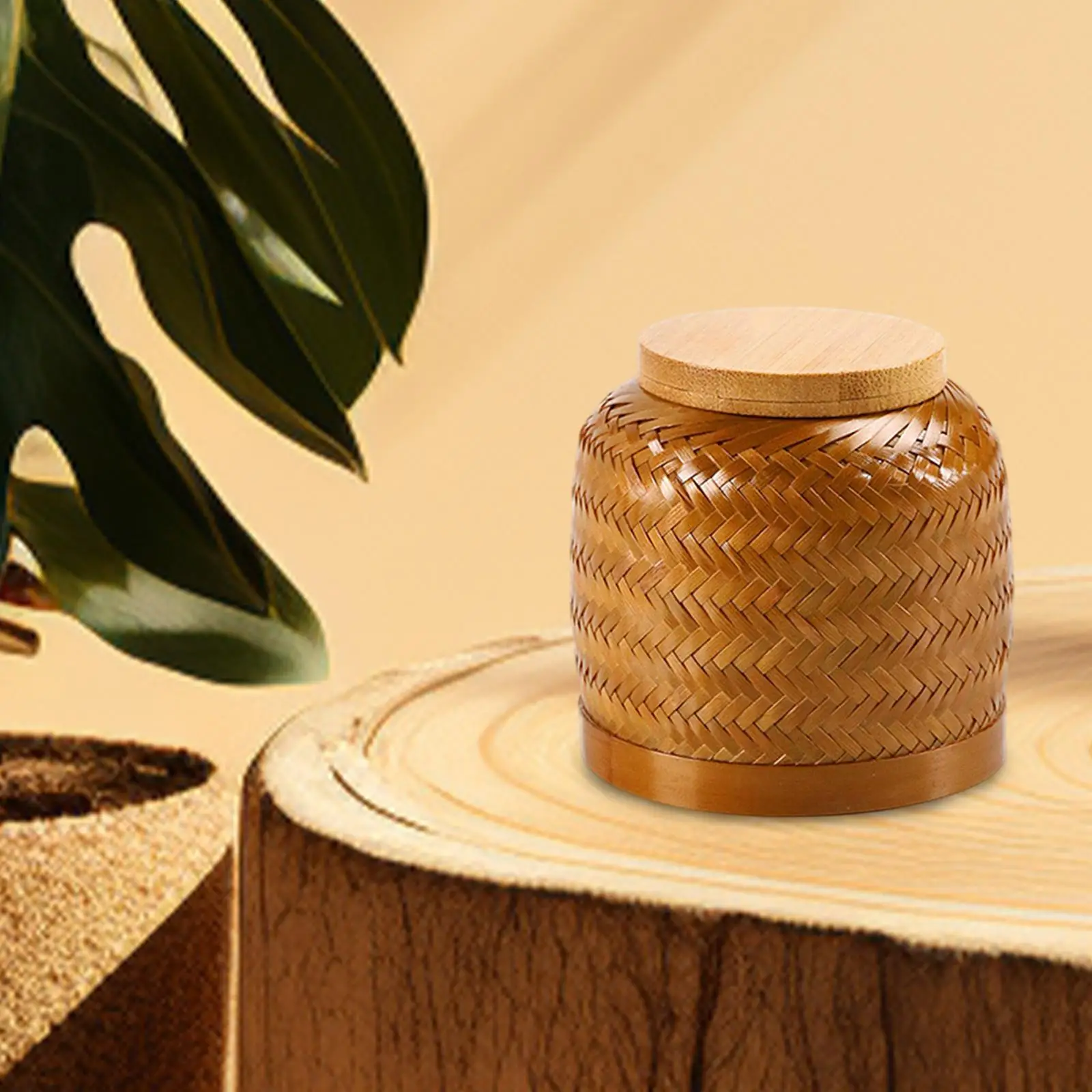 Woven Tea Container Traditional Portable Rattan Tea Jar for Coffee Sugar
