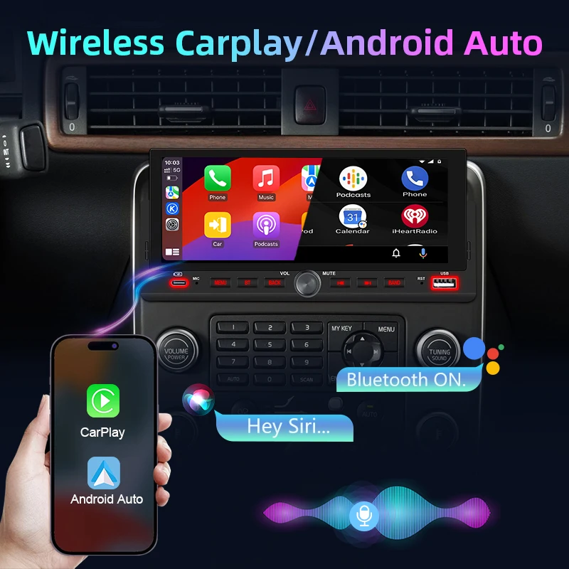 Junsun 6,86 "Radio estéreo para coche 1 Din Universal Multimedia Video reproductor MP5 Carplay Android Auto pantalla táctil BT SWC carga USB 2