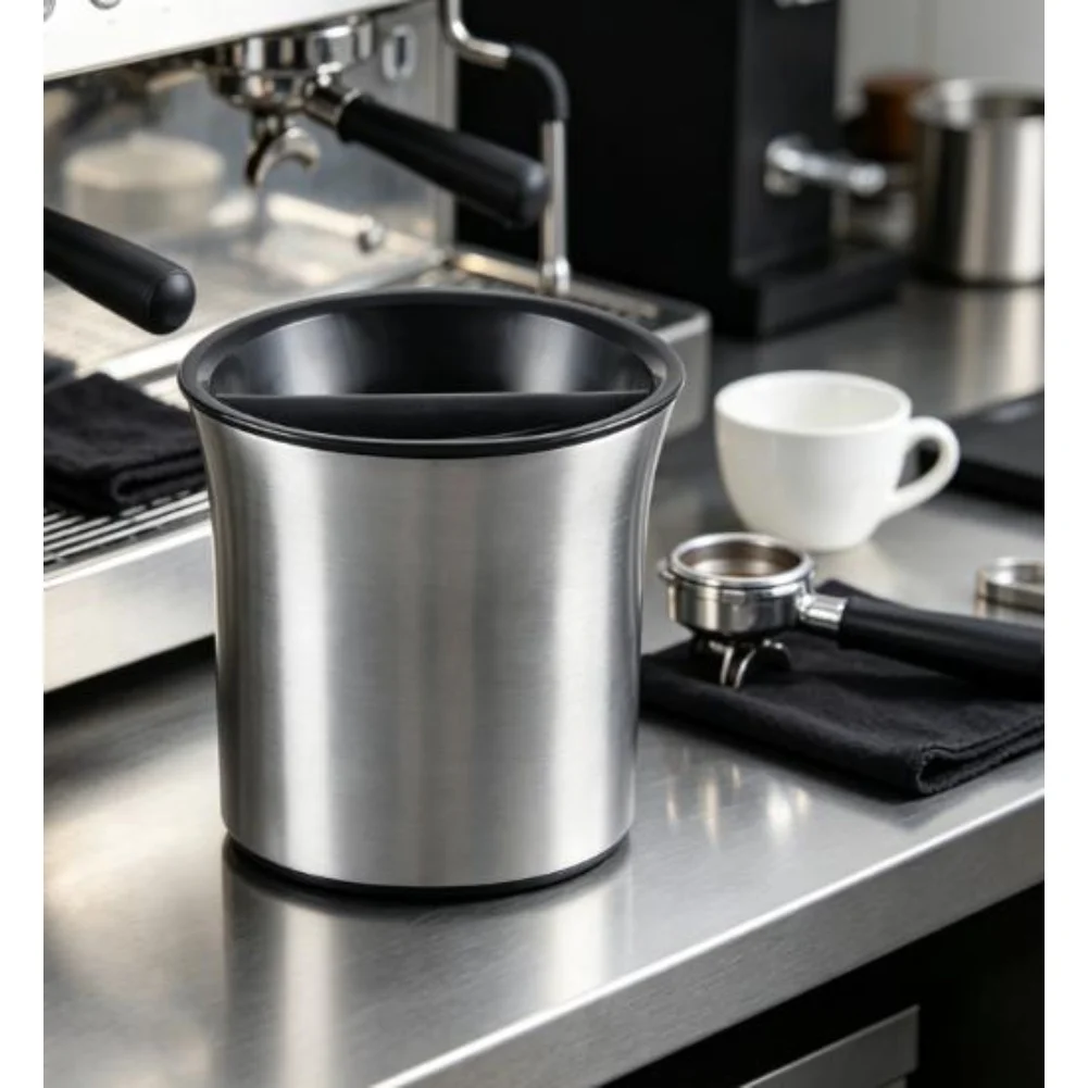 Coffee Grounds Knock Box for Baristas - 18x18x18cm Container Made of ABS and Aluminum for Consistent Performance