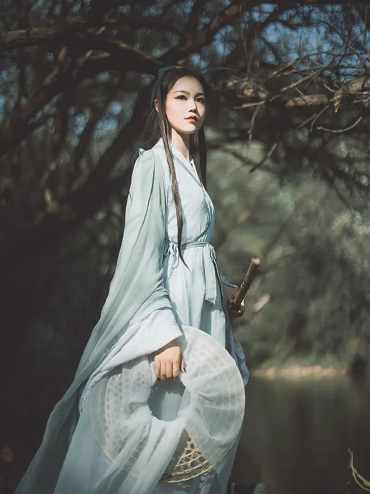 Hanfu female Wei Jin ancient clothing wide-sleeved collar skirt super fairy elegant ancient style spring and autumn