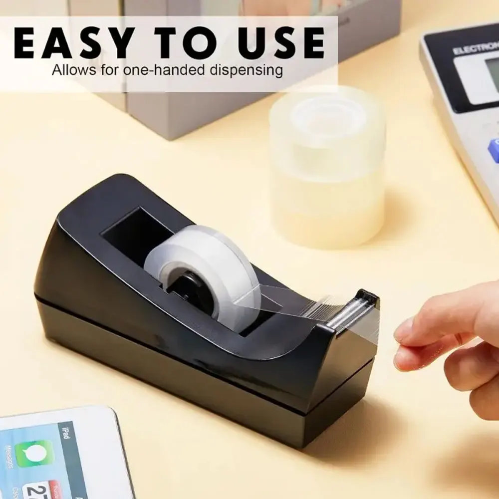 Black Desktop Tape Dispenser - Non-Slip Base - Weighted Tape Roll Dispenser - For Office Home School (Tape Not Included)