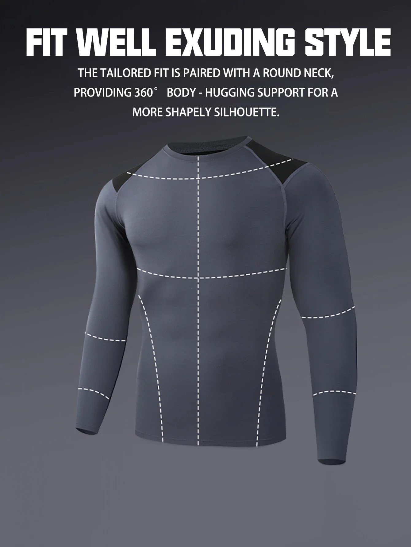 تي شيرت رجالي ضيق للجري، كتلة ألوان مضغوطة بأكمام طويلة، قميص رياضي سريع الجفاف، مناسب لتدريب الماراثون