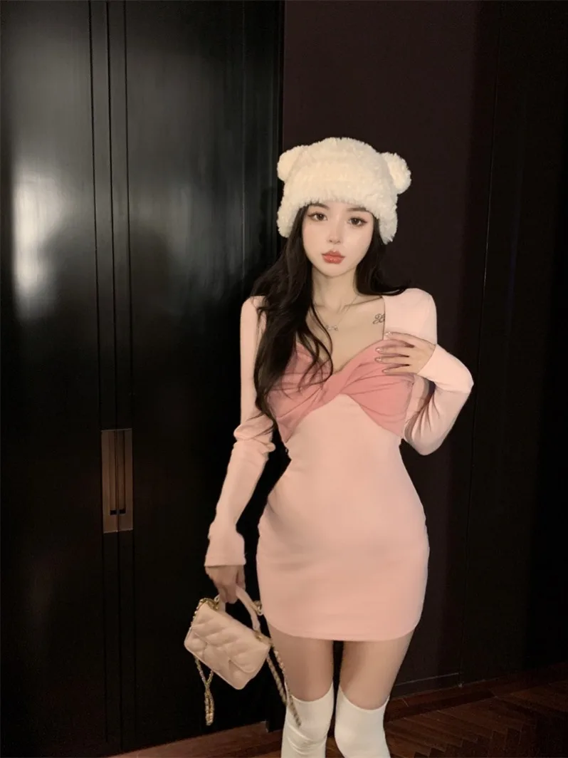 

Сексуальный розовый вязаный женский свитер Dr Pure Desirable Spicy Girl Personali, сексуальный свитер с запахом Boting Dr V-ne ort S...