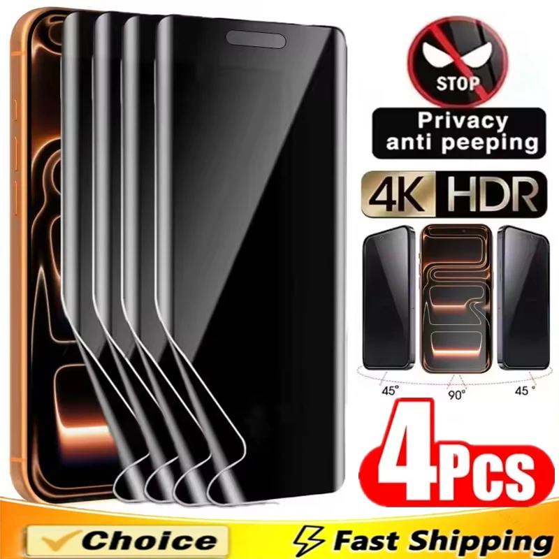 4 قطعة فيلم هيدروجيل مضاد للتجسس لهاتف آيفون 17 13 12 11 14 15 16 Pro Max Mini 7 8 Plus واقي شاشة الخصوصية لهاتف آيفون XS X XR SE