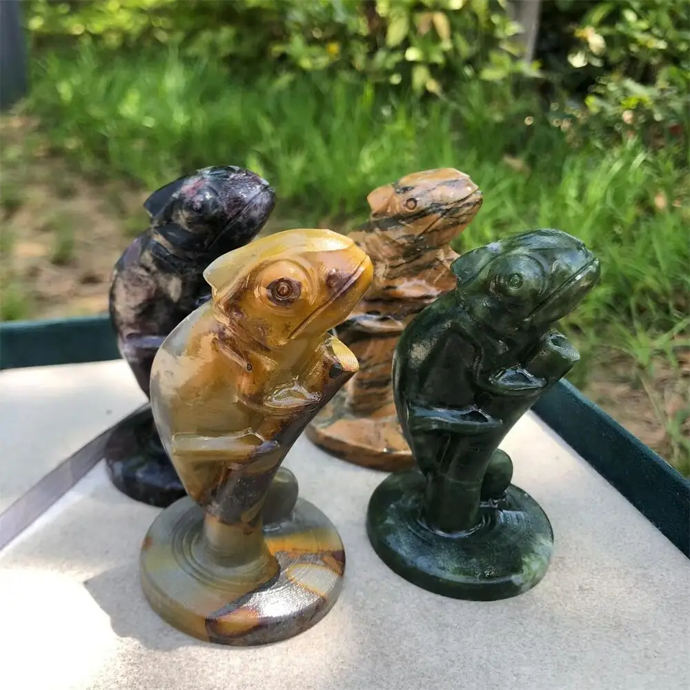8cm Natural Quartz Lizard Carving Jade Jasper Energy Healing Polished Mineral Animal Figurine Home Decor Ornament