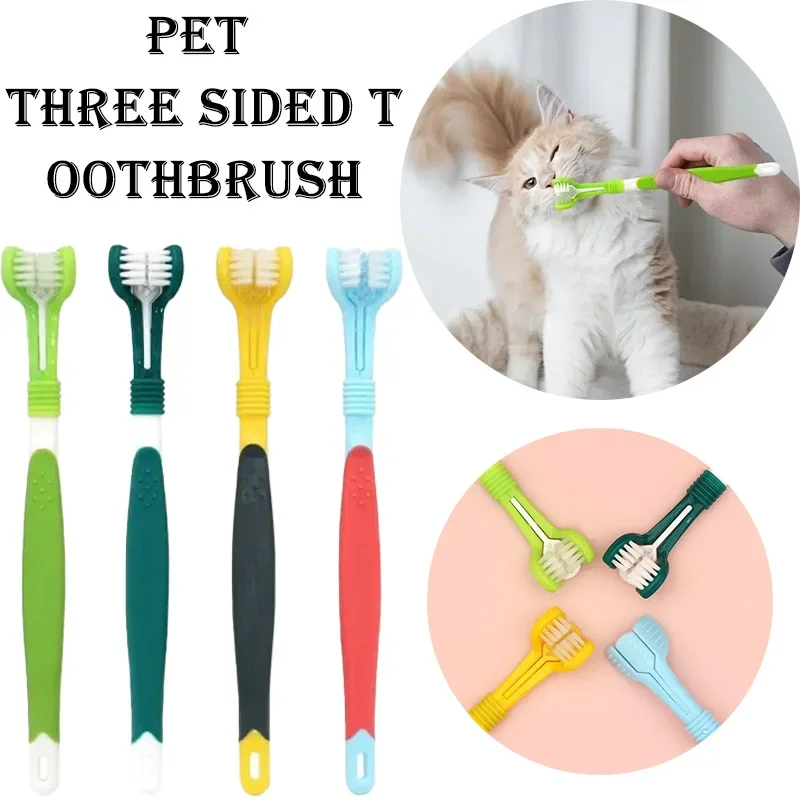 Three Sided Pet Toothbrush Multi Angle Dental Care Kit Removes Bad Breath Tartar Portable Finger Brush Dog Cat Teeth Cleaning
