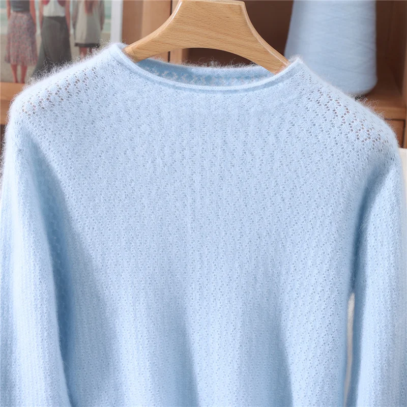 

Basic 100% Mink Cashmere Fashion O-Neck Solid Color Sweater Pullover Long Sleeves Women Comfortable Gentle Soft Clothing Top