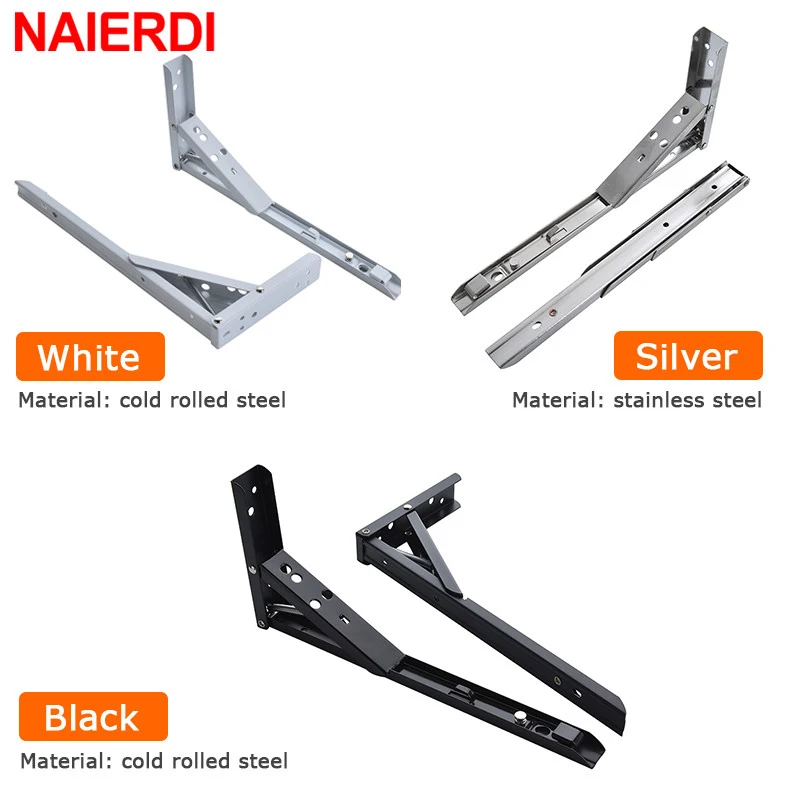 Steel Folding Angle Bracket - NAIERDI 2 PCS Triangle Wall Mount Bracket,Easy to Install, For Shelf, Bench, Table