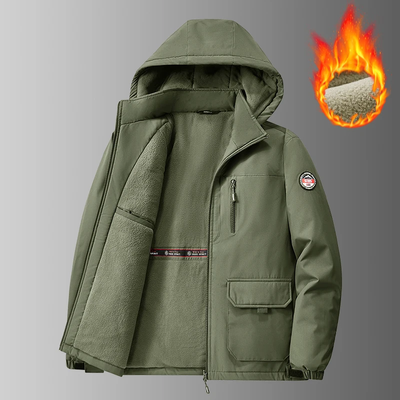 

Спортивная шапка на открытом воздухе, съемная утолщенная куртка, мужская зимняя ветрозащитная теплая куртка с капюшоном, модный дизайн на флисовой подкладке, плащ