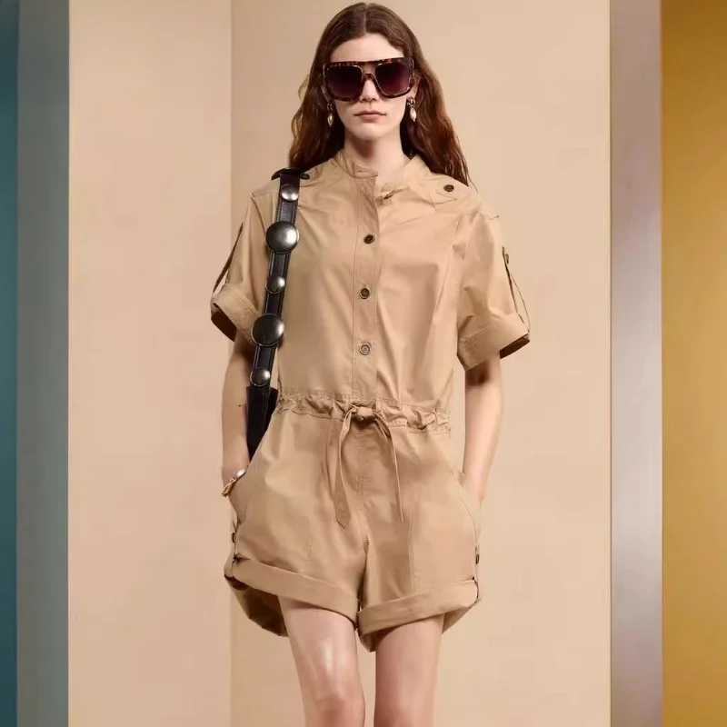 

Summer New Women's round Ne Cuffed ort Sve Waist Cinched Belted Cotton Spandex Slim Fit ort Rer 267822