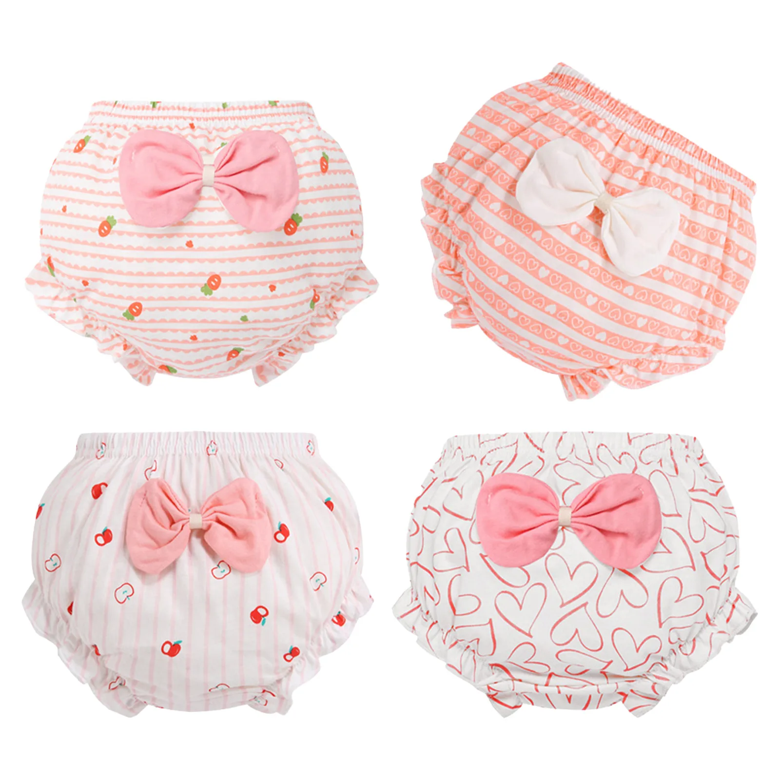 Toddler Baby Girls Boys 4 Piece Cotton Bloomers Soft Breathable Underwear Panties Briefs for Newborn Infant Casual Home Wear