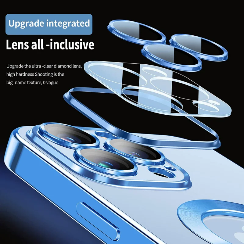 Funda con protector de lente y placa magnética para iPhone 11 12 13 14 15 Pro Max Plus, silicona con carga inalámbrica 3