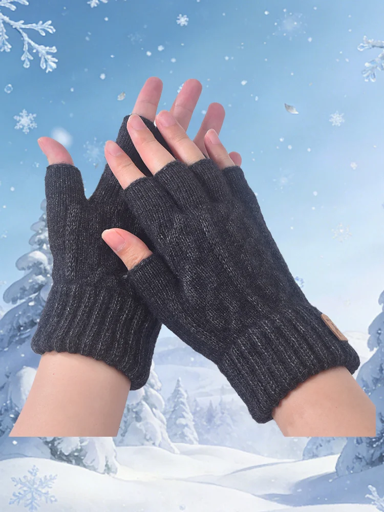 AliExpress NONE 1/2/3 Pairs Men's Winter Half-Finger Gloves Thicken Knitted Gloves Thermal Driving Working Gloves Anti-Cold Cycling Mittens