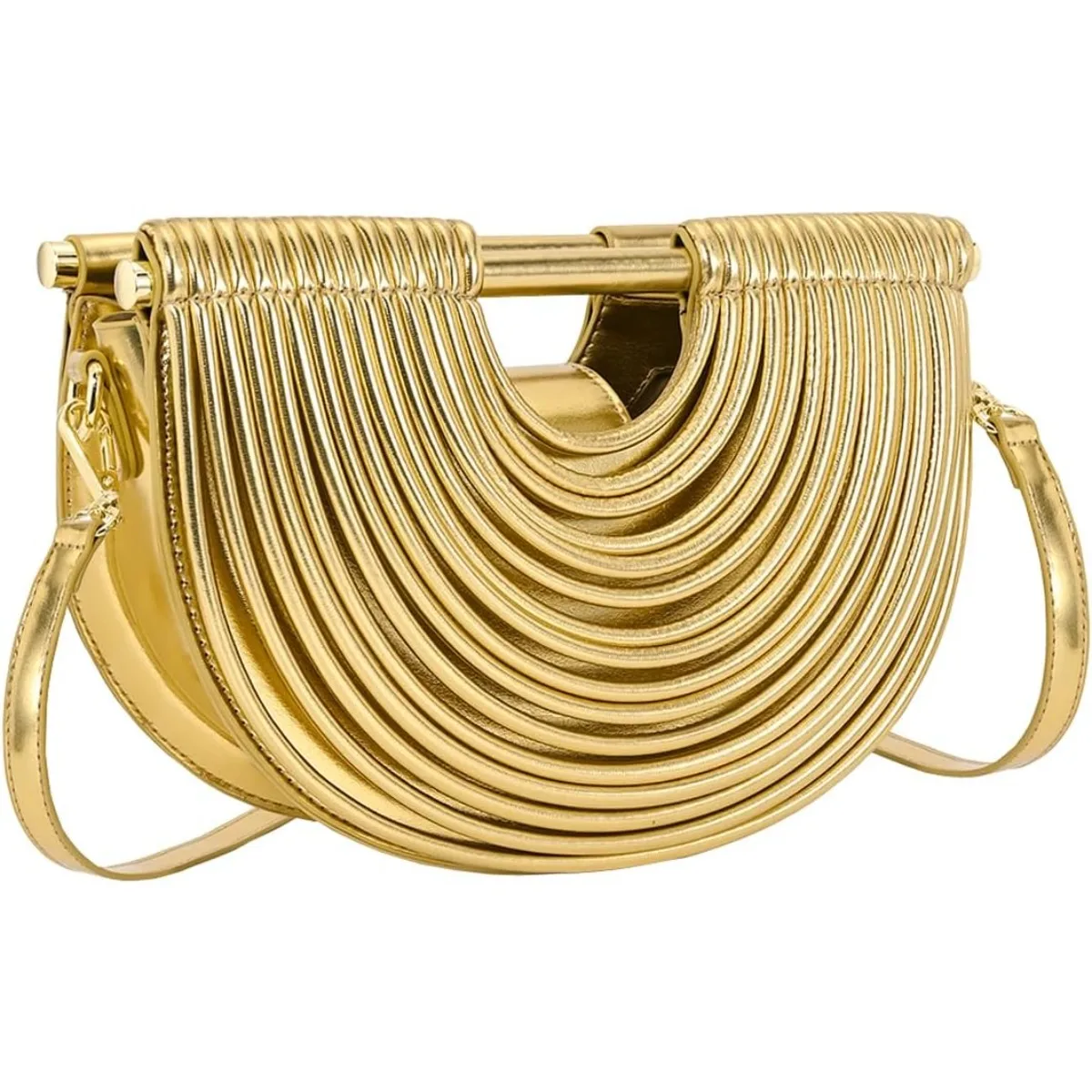 

JIOMAY 2026 New Half-Moon Clutch Gold Purse for Women Wedding Woven Evening Shoulder Bag Top Handle Gold Party Prom Handbag