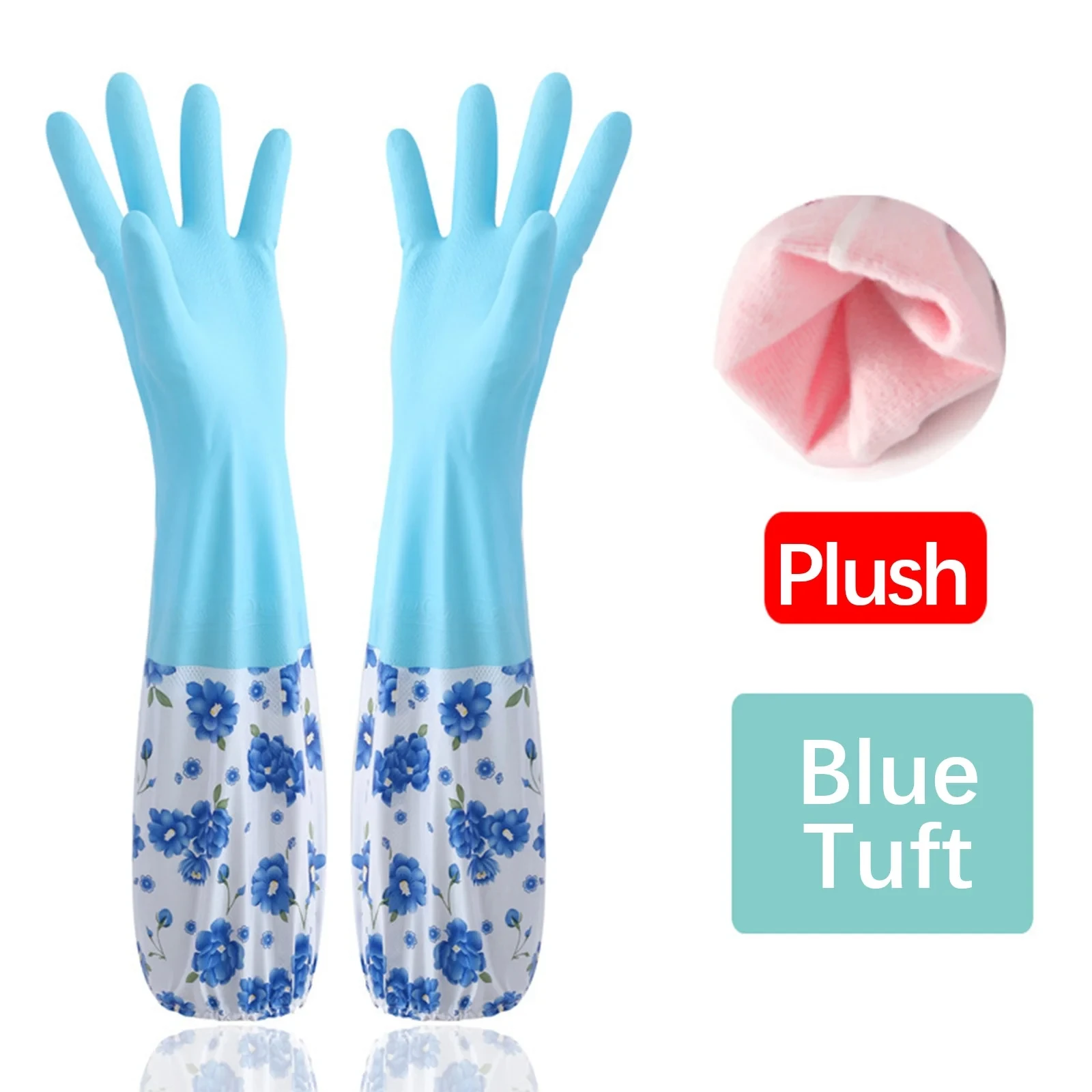 

Floral Clean Gloves Extra Long Rubber Dishwashing Gloves with Velvet For Women for Kitchen/Car Wash/Pet Care Heat Resistant