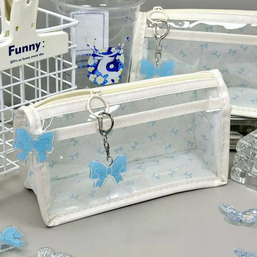 High Quality Floral Print Pen Bag Double Layer Transparent Stationery Bag Large Capacity Pencil Case Students