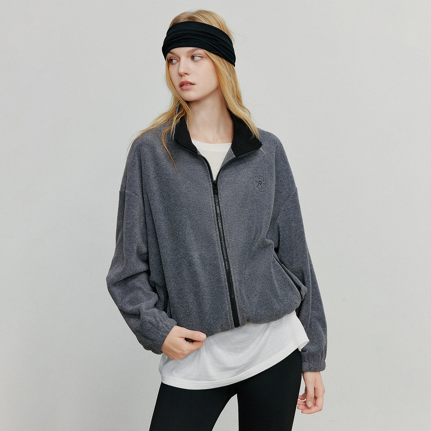 TOYOUTH المرأة سترة معطف 2025 الخريف جديد الصوف الوقوف طوق جاكيت زيبرا القمم رمادي داكن #2