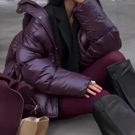 

Fashion Thick Padded Jacket for Women Casual Single Breasted Zipper Warm Coat with Belt Winter Female Pocket Long Sleeve Jackets