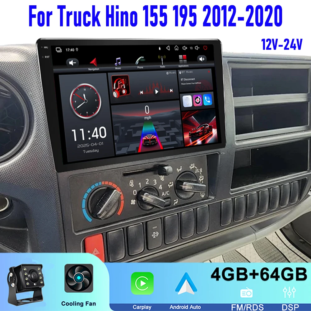 

64GB GPS Car Radio 10" For Hino 155 195 2012-2020 Truck 12V-24V Head Unit Wireless Apple Carplay Android Auto Camera Google Map