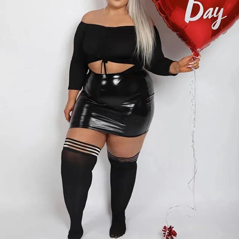 

High Waist Faux Latex Mini Skirts Women Plus Size Bodycon Leather Skirt Ladies Large Size Clothing 7XL 8XL 9XL 10XL New Custom