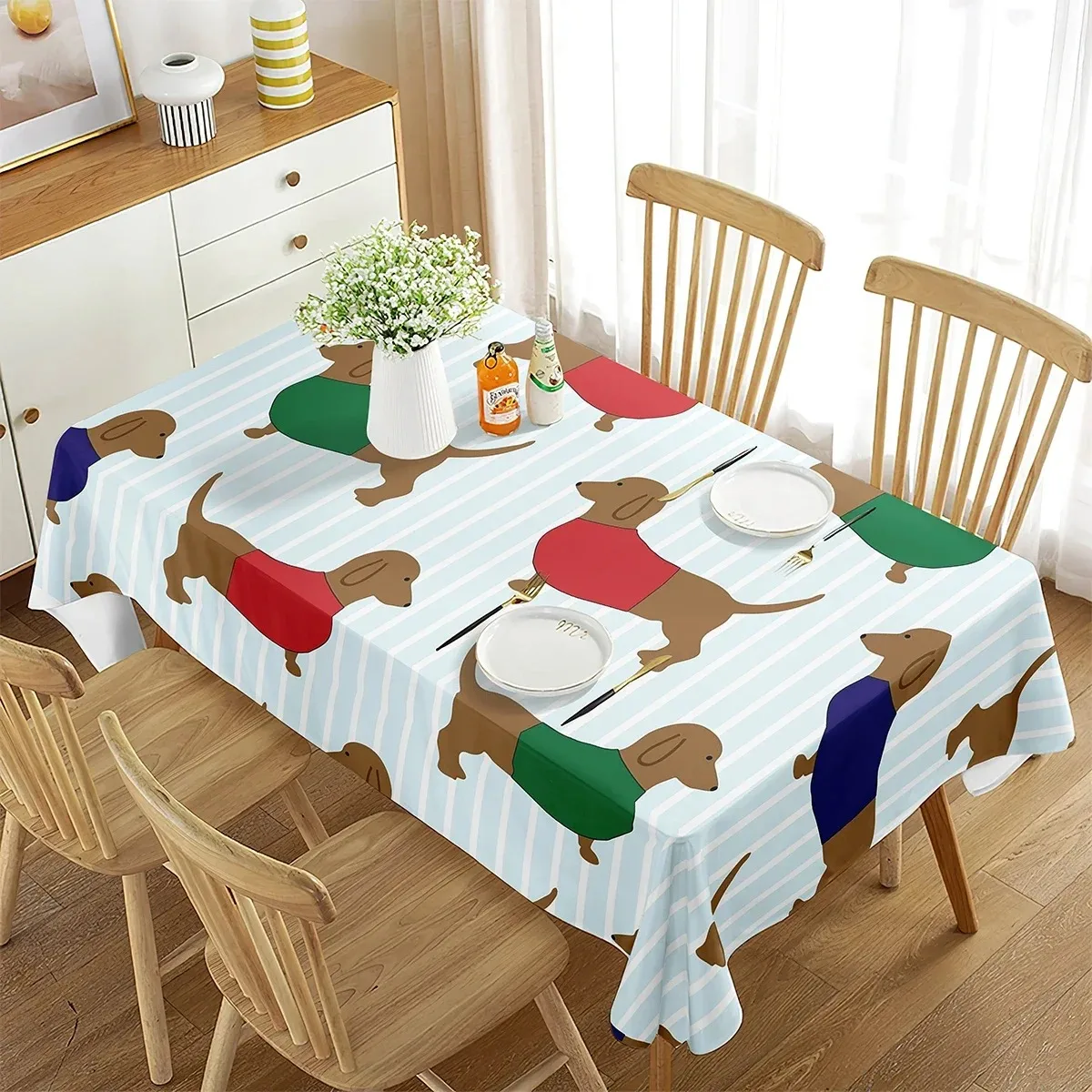 

Tablecloth Cute Dog Pattern Waterproof Polyester Table Cover For Kitchen Dining Room Home Party Decoration