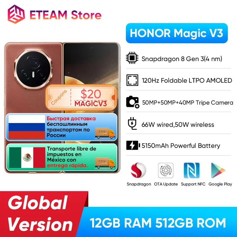 Honor Magic V3 5G Foldable phone LTPO AMOLED 120Hz Display 7.92