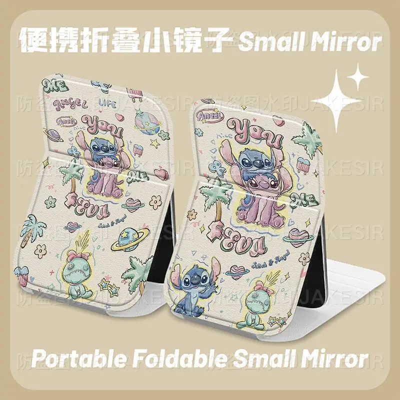 

Stitch cute cartoon folding mirror, portable travel touch-up mirror, leather small mirror, student dormitory desktop