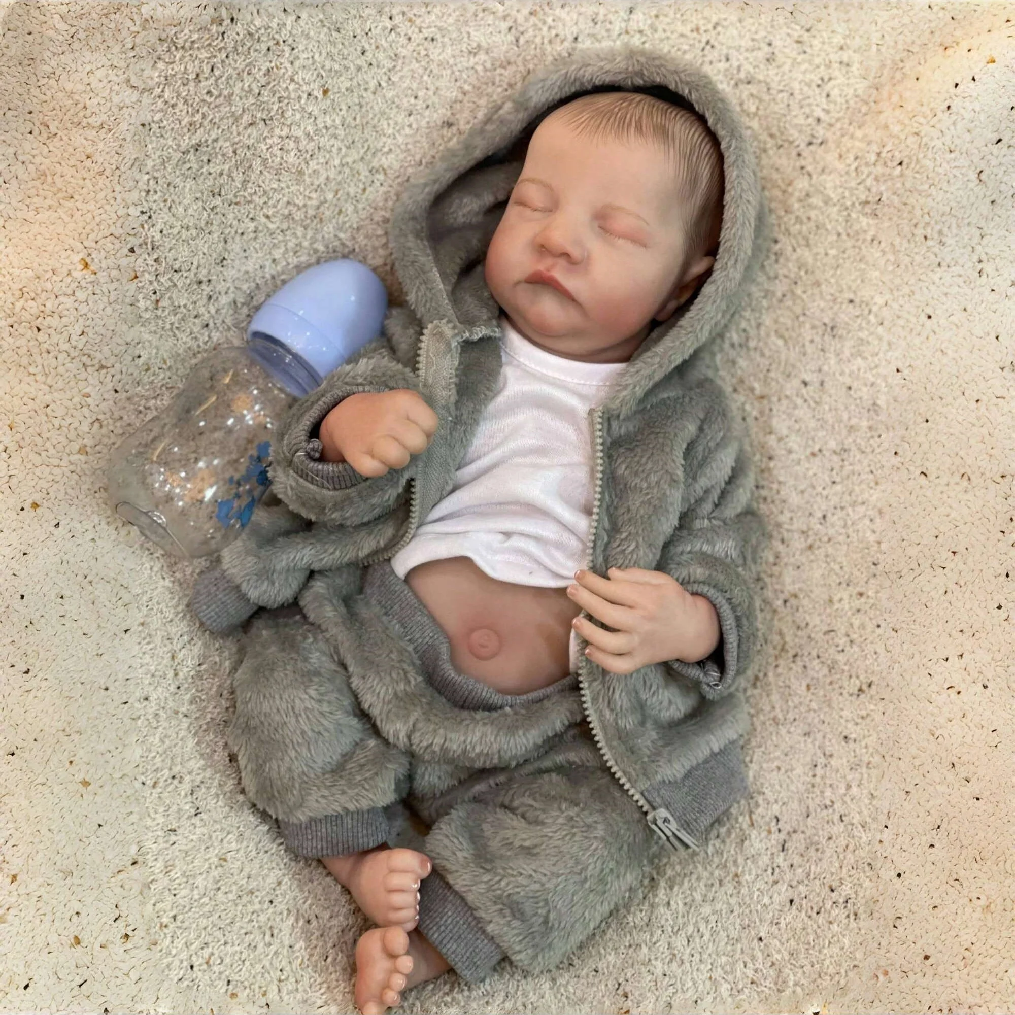 18Inch Sleeping Levi Bebe, Reborn Baby Boy Full Vinyl Doll Lifelike Hand-Painted Hair Newborn Doll Can Take Shower Art Doll Gift