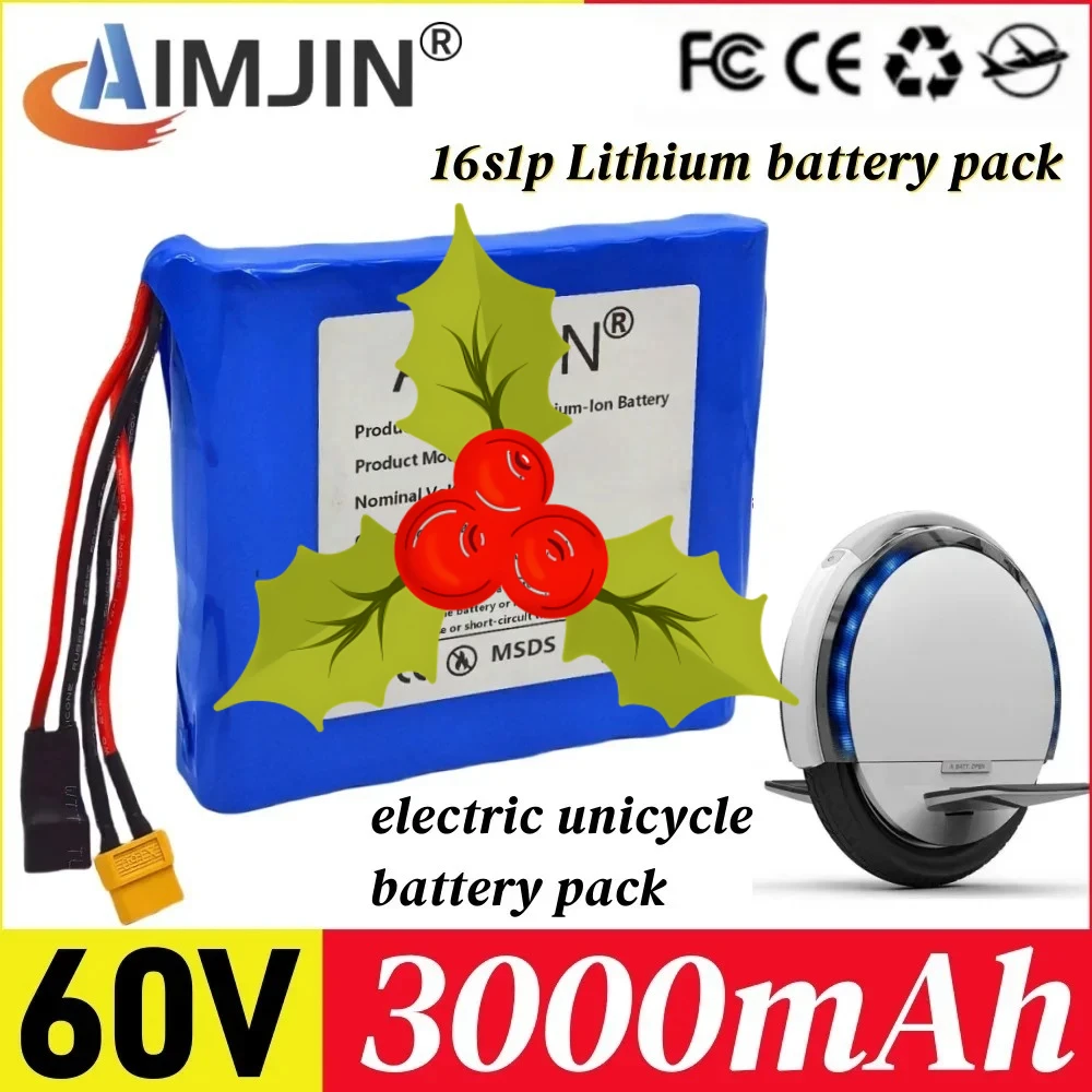 

NEW 16S1P 60V 3.0Ah battery pack 18650B 3400mAh power rechargeable battery with BMS for self-balancing scooter electric unicycle