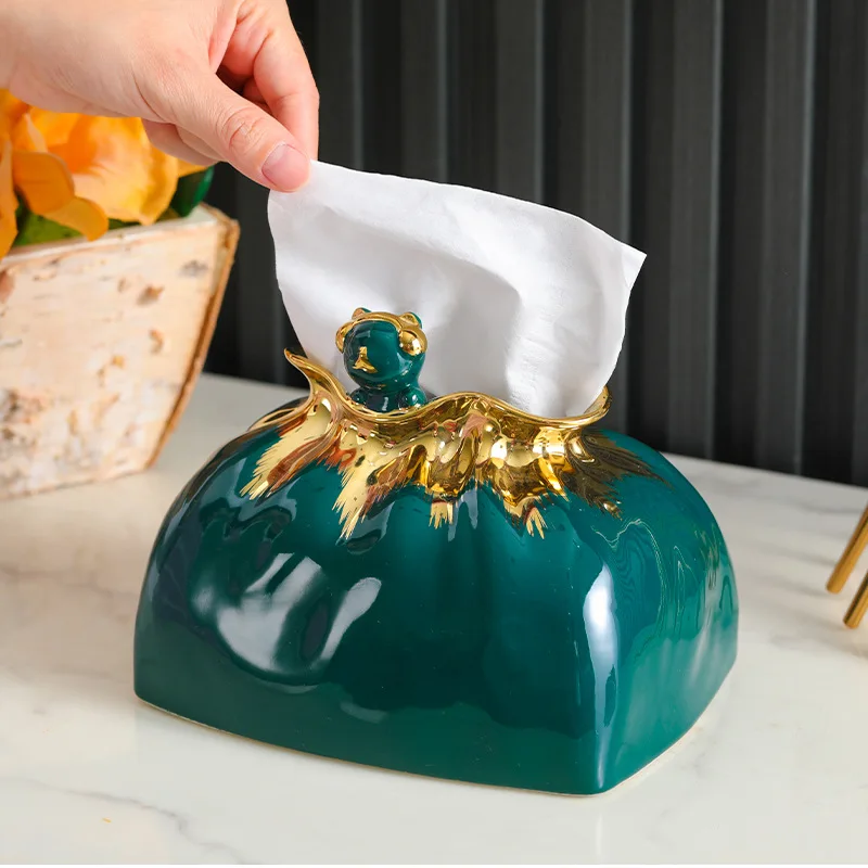 Nordic high-end light luxury ceramic tissue box, living room coffee table, suction paper box, dining table decoration storage