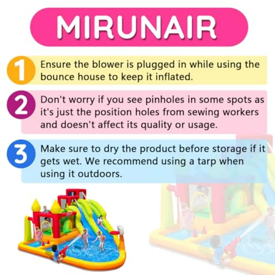 Backyard inflatable bounce house with slide, PVC material, blue and yellow, includes blower, splash pool, water cannon, and cli view 4