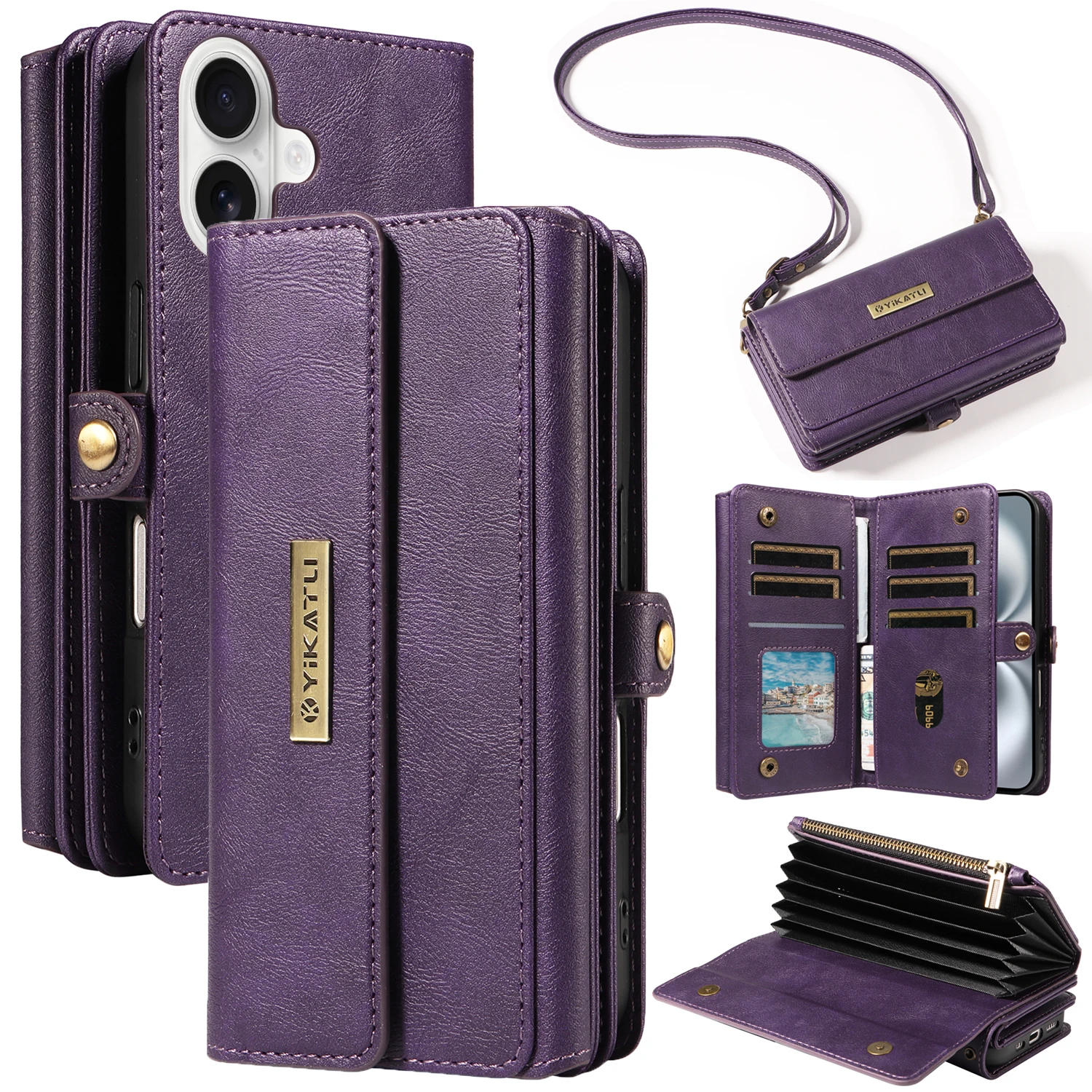 

For Samsung Galaxy S25 Edge S24 S23 FE S22 S21 S20 Ultra S10 Plus Wallet Case 10-Card Holder Soft Magnetic Snap Shoulder Strap