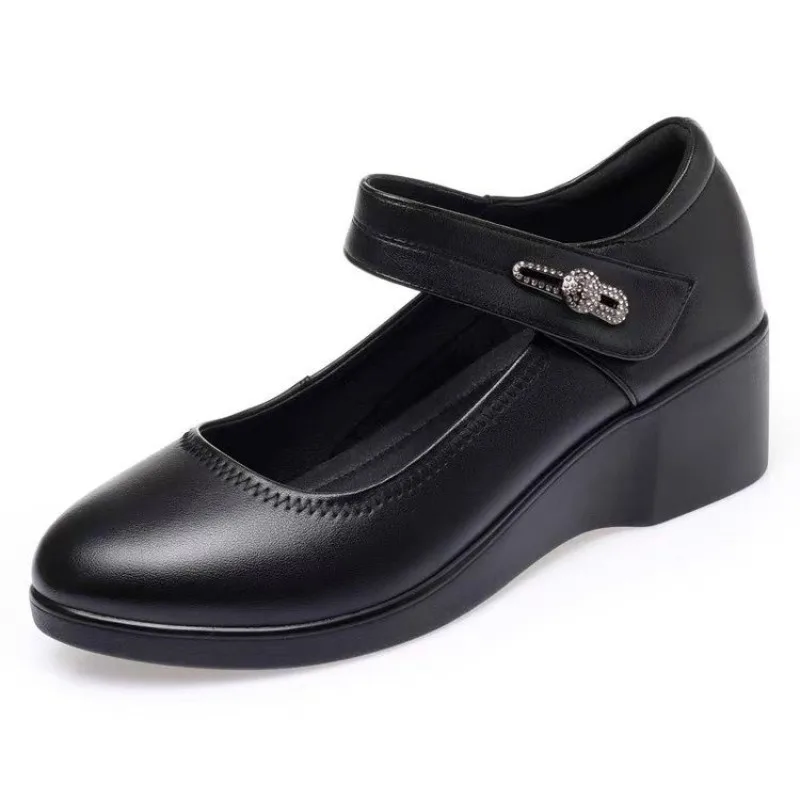 

New Round Toe Women's Shoes Casual Thick Soled Comfort Shoes Versatile Fashion High Heels Slope Heel Ladies Pumps Mujer Zapatos