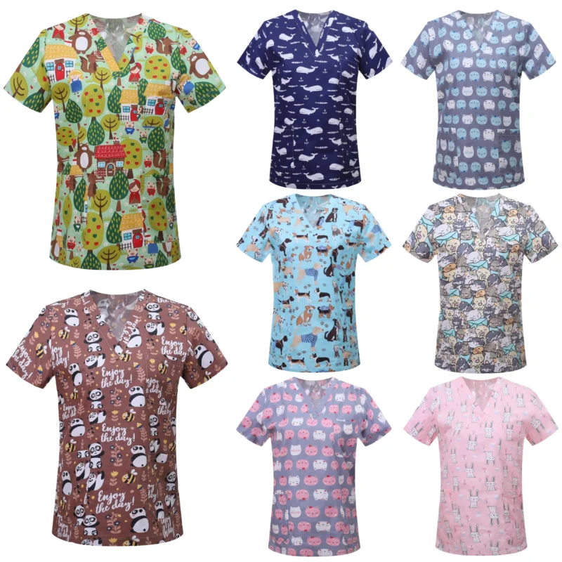 Dames Verpleegkleding Van Hoge Kwaliteit Print Accessoires Artsen Medische Uniform Ziekenhuis Verpleegkundige Schoonheidssalon Scrubs Top Vrouwen