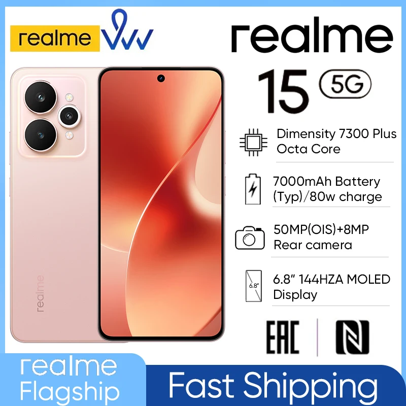 [World Premiere] realme 15 5G NFC Russian Version Dimensity 7300 Plus Smartphone 6.8