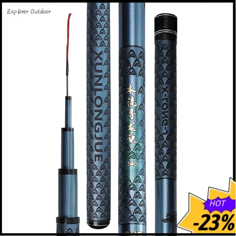 5H-6.5H Adjustable Carbon Fishing Rod, 30T High-Density Reverse Weave Pole Heavy Catch, Durable Portable Hand Pole with Lure