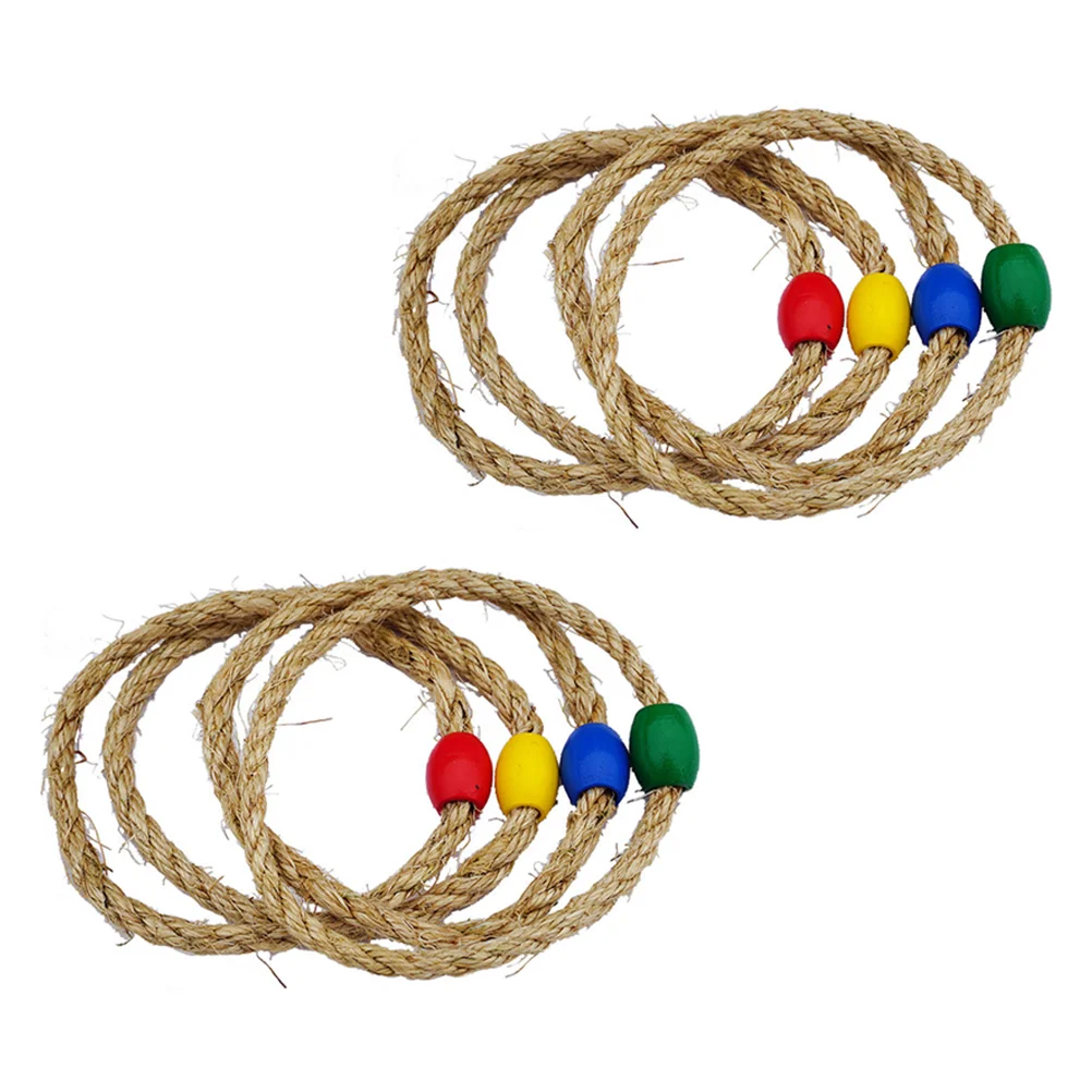 

8 PCS Natural Rope Ferrule Wooden Ring Toss Game Toys Aldult Kids Educational Playthings Outdoor Baby