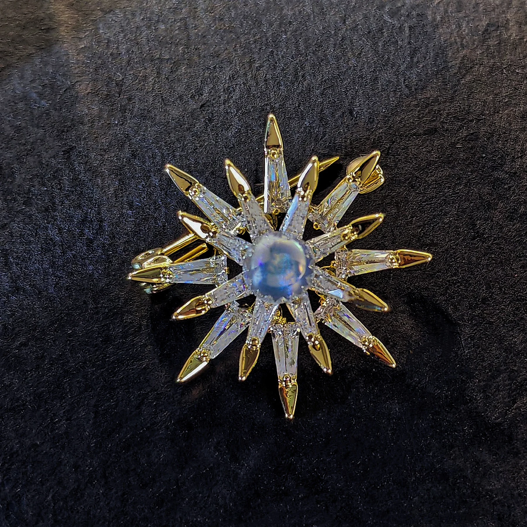 Gorgeous Two-Tiered Baguette CZ & Pearl Starburst Brooch Pin