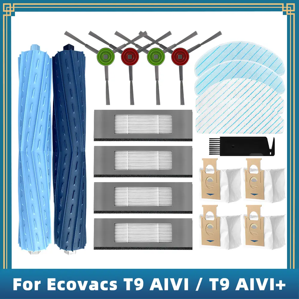 For ECOVACS DEEBOOT OZMO T9 AIVI / T9 AIVI+ PLUS Roller Main Side Brush Hepa Filter Mop Rag Dust Bag Spare Parts Accessories