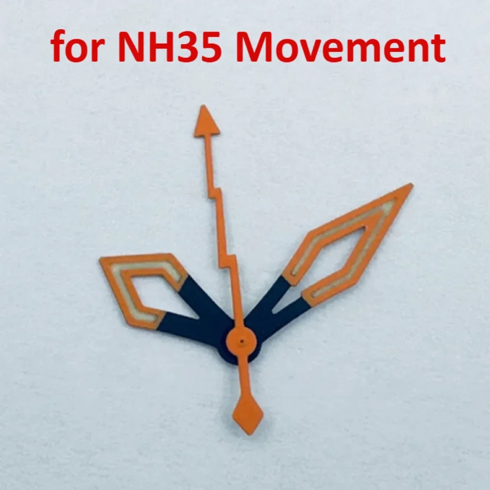 Lancette dell'orologio cave per movimento NH35 Puntatori dell'orologio a lancetta nera arancione modificati con accessori luminosi verdi C3