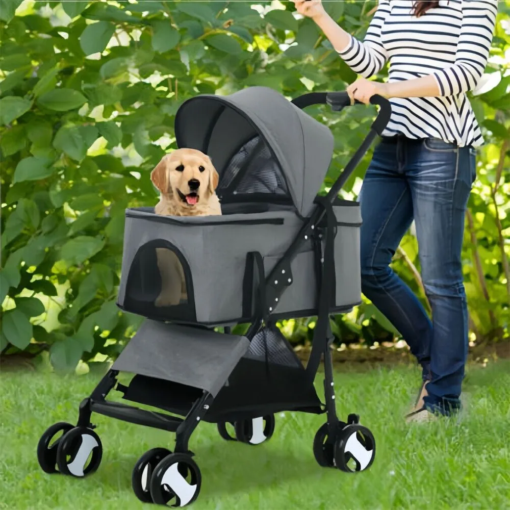 

XXL Pet Stroller Foldable Carrier Dog Travel Jogger Pushchair w/ Storage Basket
