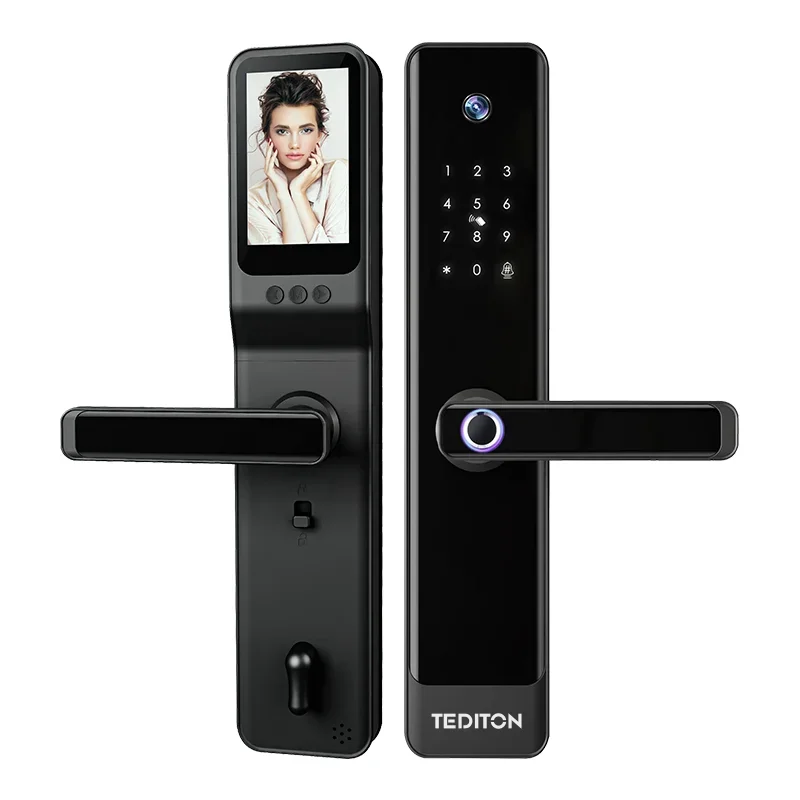 

yyhcTediton 6068 Mortise Tuya App Mobile Phone WiFi Fingerprint Password Card Key smart door lock camera fechadura electronica t