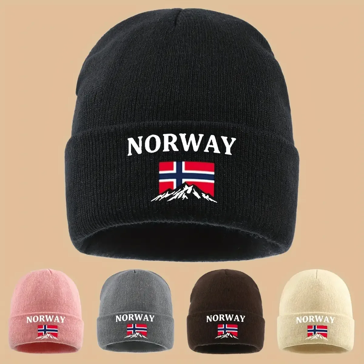 Gorro de punto forrado con bordado de "Norway", gorro de camionero Vintage para parejas jóvenes, deportes al aire libre, regalo cálido, estilo europeo, 1 ud.