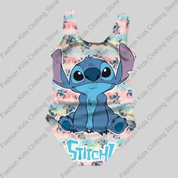 MINISO New Girls Summer Casual One-Piece Swimsuit Fashion Cartoon Cute Stitch 3d Printed Women Swimwear Sleeveless Swim Clothing