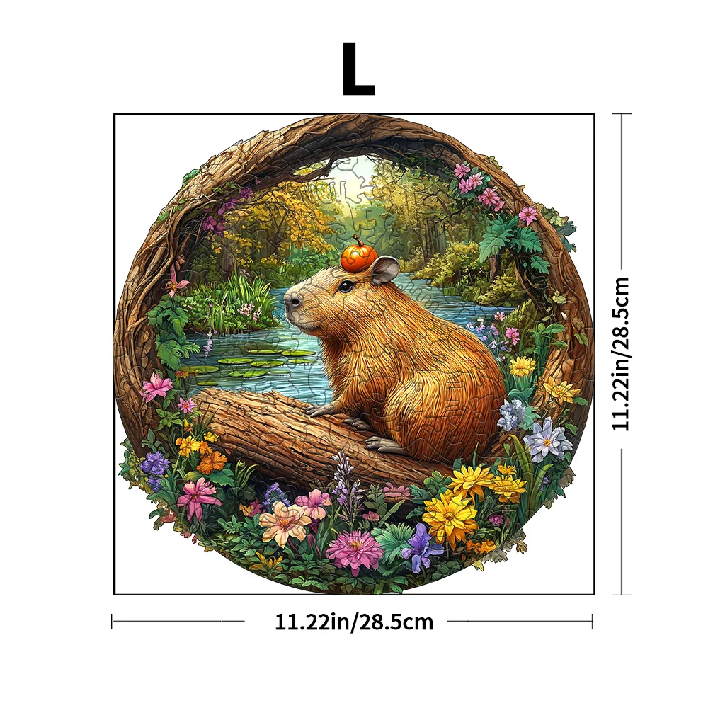 

Capybara Wooden Jigsaw Puzzle - With Pumpkin Forest Animal Puzzle, Unique Irregular Shaped Pieces, 4-6 Hours Assembly, Eco-Frien