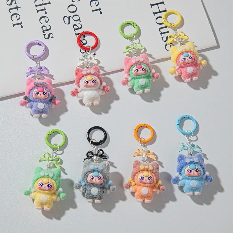 Mini Baby Three Flocking Keychain Trendy Doll Figures Key Chain