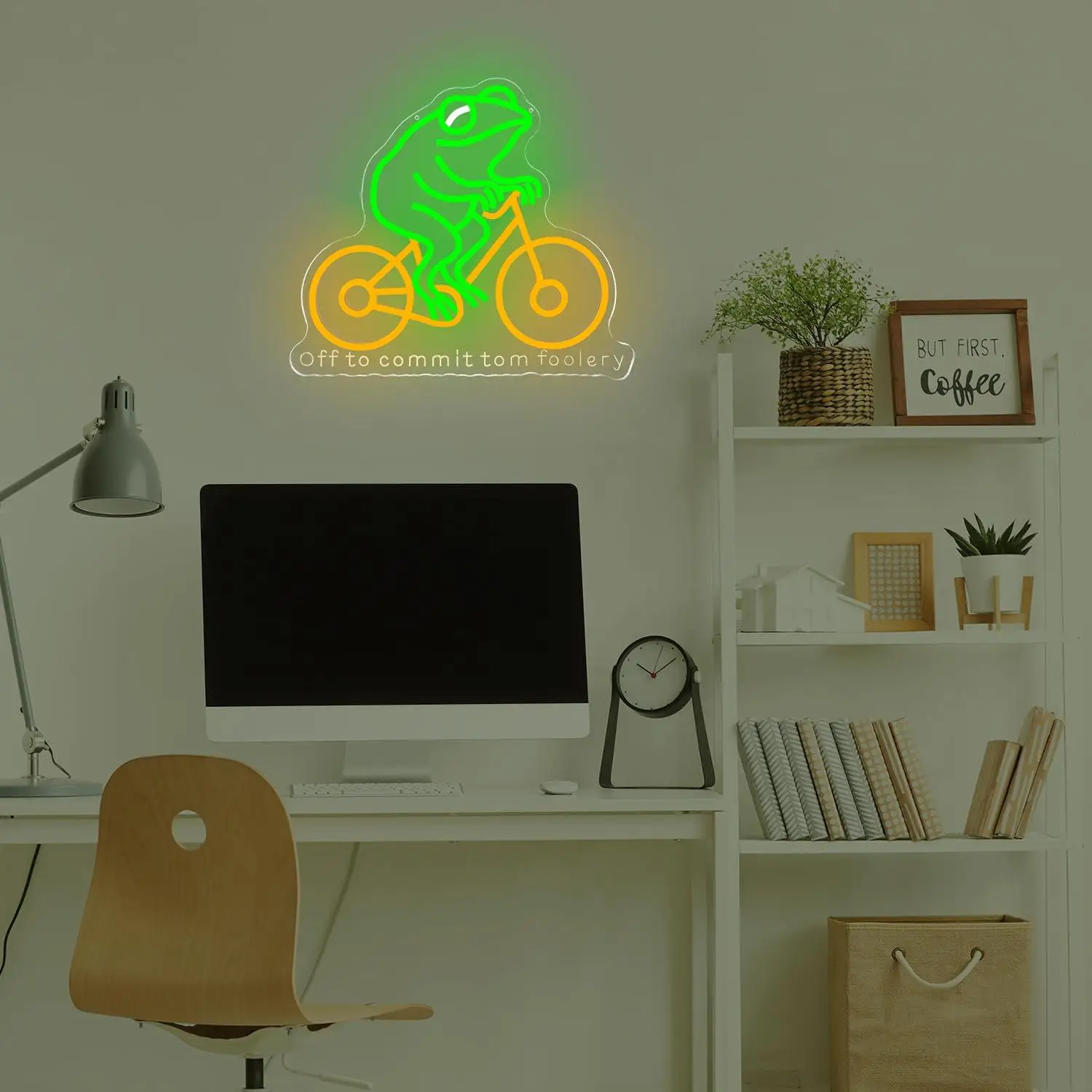 Frog Riding Bike Neon Sign LED Light Up Sign for Bedroom Office Bar Wall Decor Whimsical 