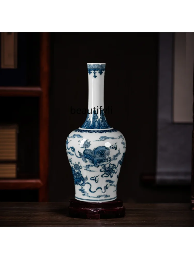 Jingdezhen Ceramic Vase Hand Painted Blue and White Wood Kiln Porcelain Bottle Living RoomCurio ShelvesCraftsDecorativePorcelain